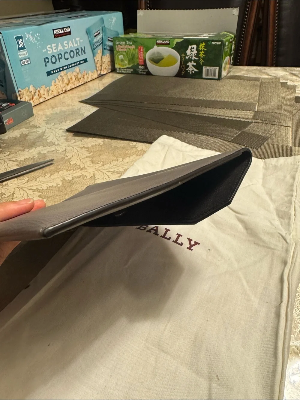 Auth Bally Gray Leather document holder sleeve + COA